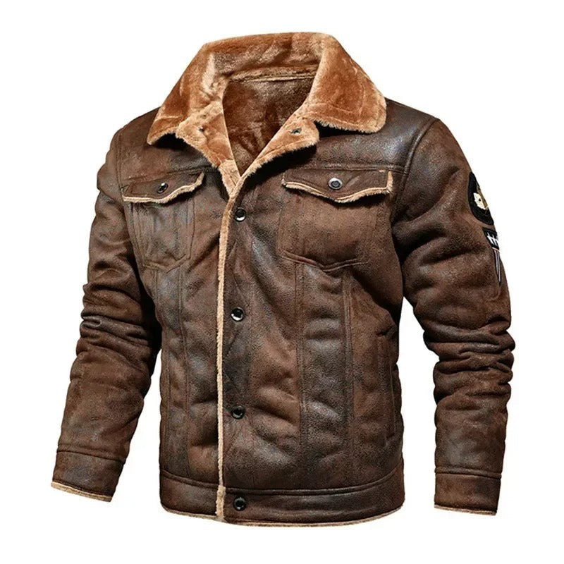 Oversized leren jas met fluwelen voering