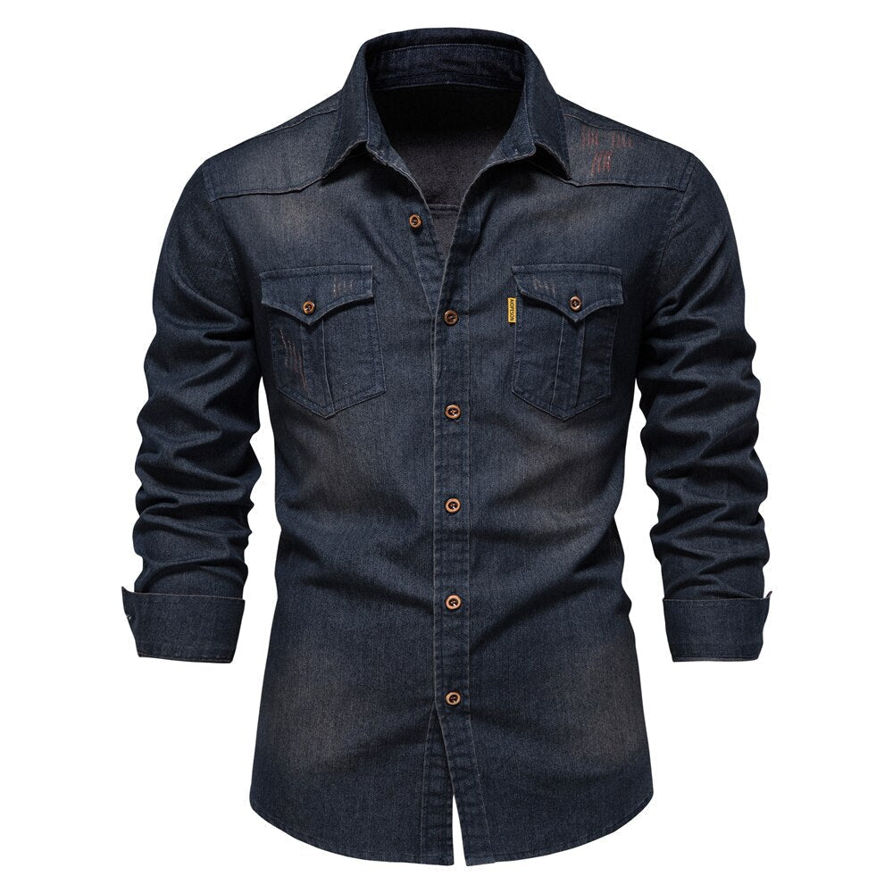 Elastisch katoenen denim overhemd
