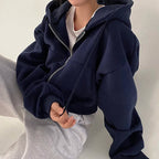 Kort dames vest met capuchon en oversized pasvorm