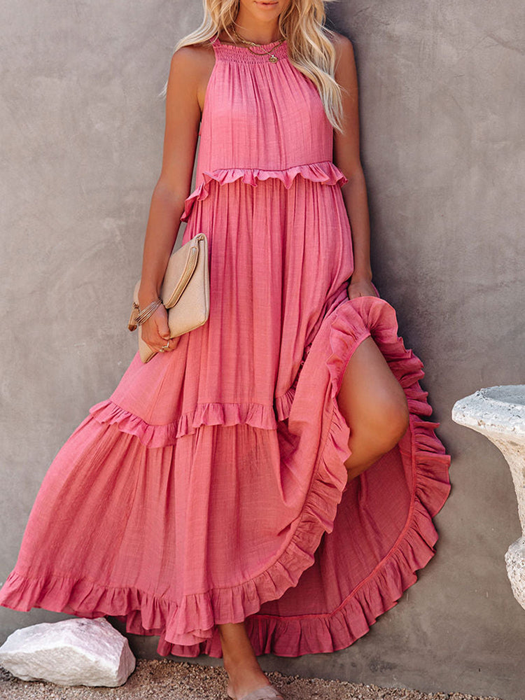 Mouwloze maxi-jurk met strikdetail