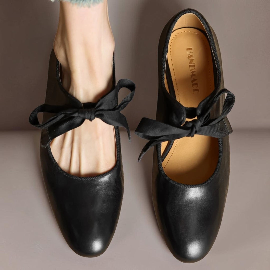 Leren Mary Jane-ballerina's met strik