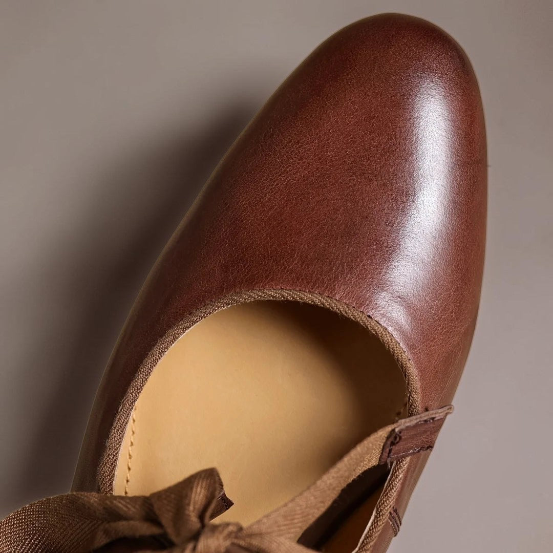 Leren Mary Jane-ballerina's met strik