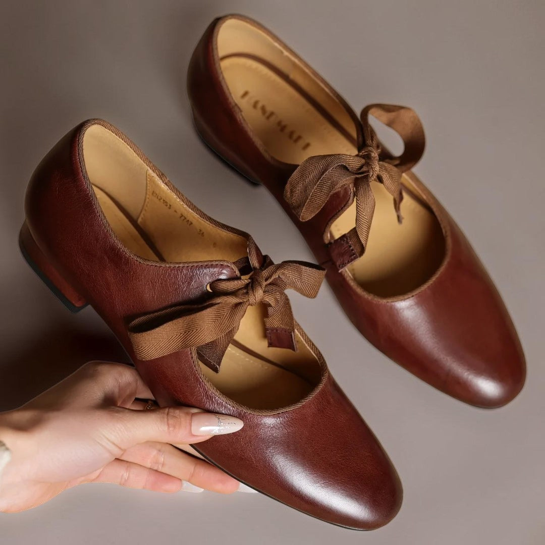 Leren Mary Jane-ballerina's met strik
