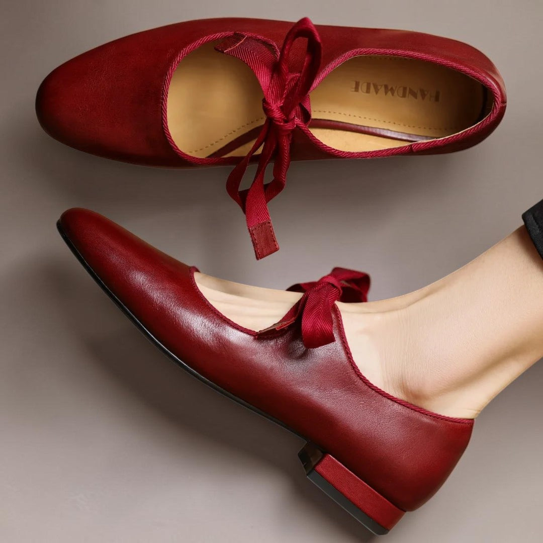 Leren Mary Jane-ballerina's met strik