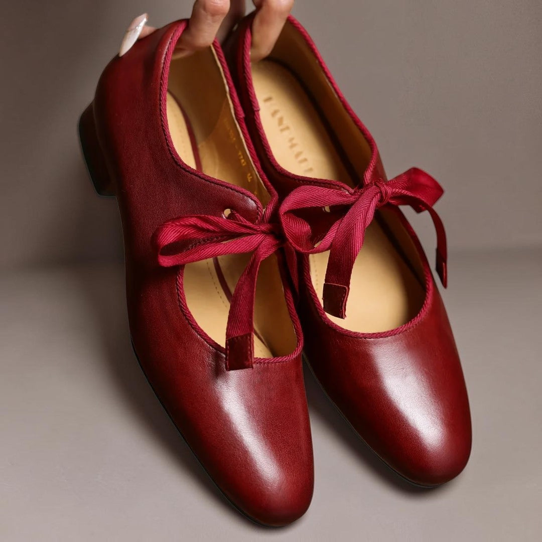 Leren Mary Jane-ballerina's met strik