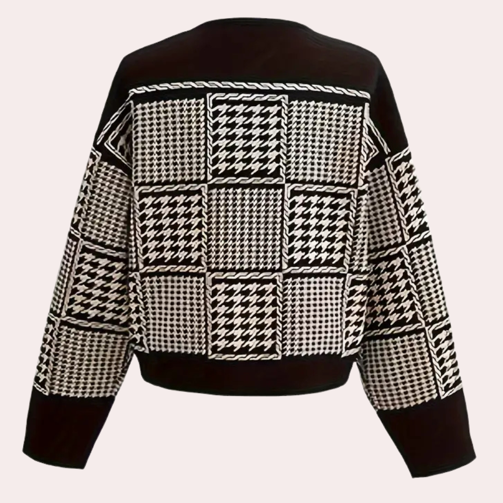 Zwarte dames cardigan met pied-de-poule motief