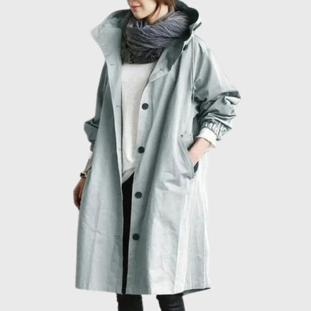 Gwendolyn | Lange damestrenchcoat met capuchon en ceintuur