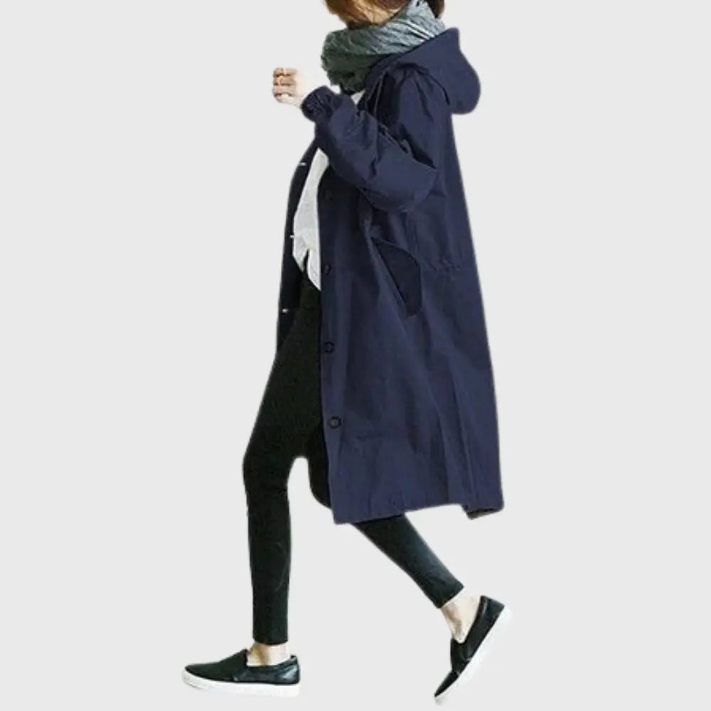 Gwendolyn | Lange damestrenchcoat met capuchon en ceintuur