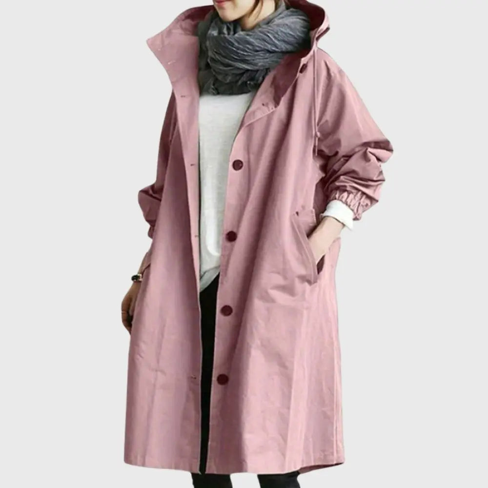 Gwendolyn | Lange damestrenchcoat met capuchon en ceintuur