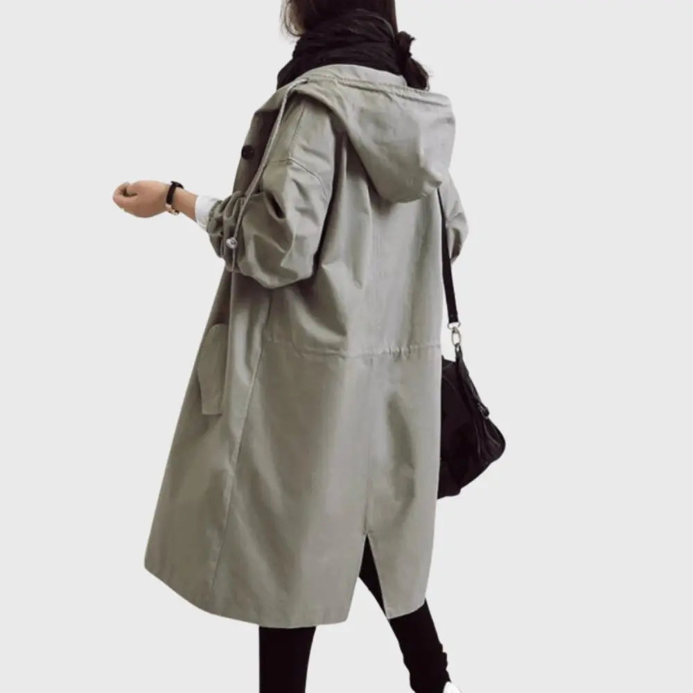 Gwendolyn | Lange damestrenchcoat met capuchon en ceintuur