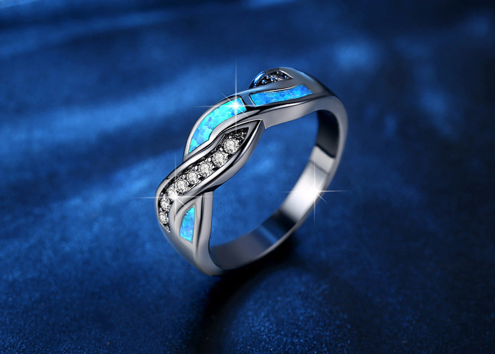 Blauwe ring met golfmotief