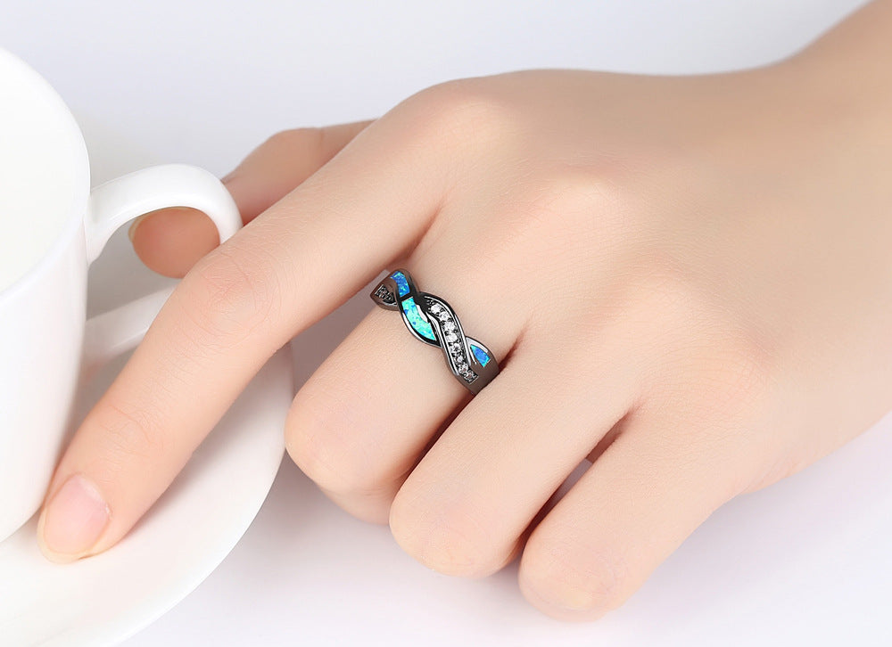Blauwe ring met golfmotief