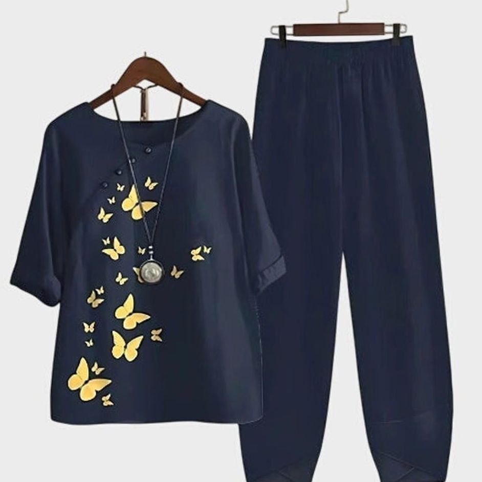 Salma | Tweedelige set met vlinderprint en elastische taille