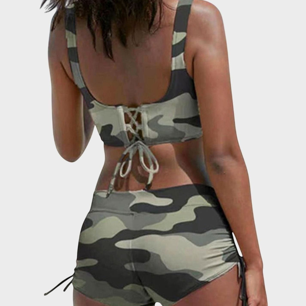 Marijke | Camouflage-bikiniset met twisttop en shortbroekje