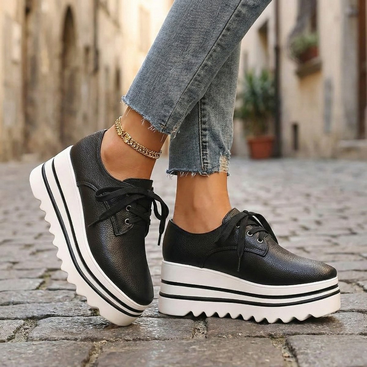 Damesveterboots met gelaagde plateauzool