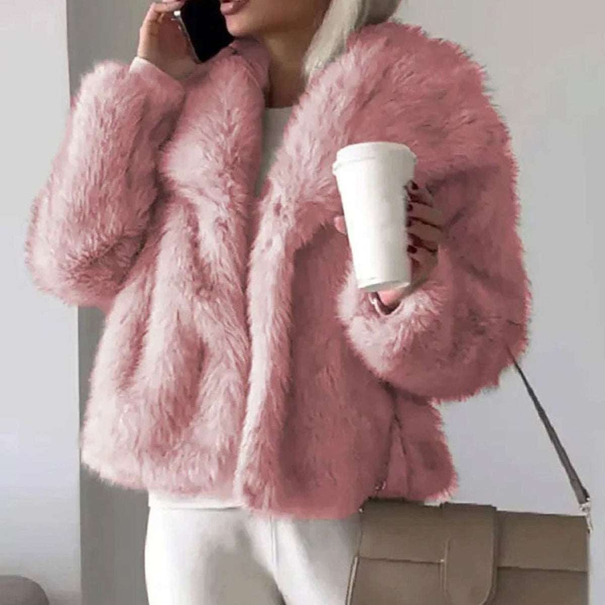 Pleun | Dames korte open jas van imitatiebont