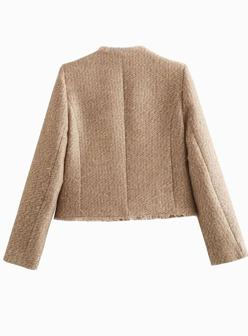 Wies | Korte damesblazer van tweed met goudkleurige knopen