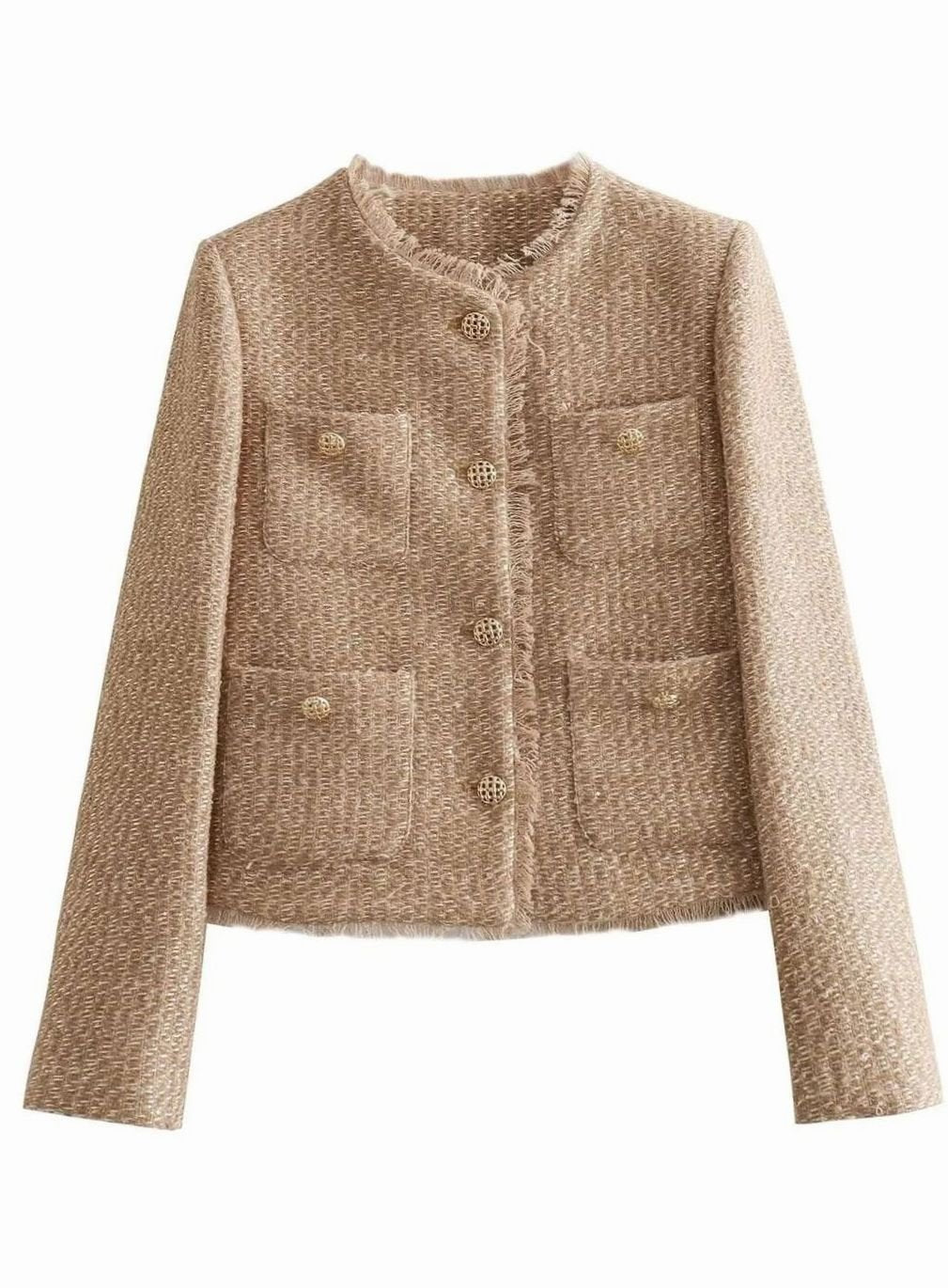 Wies | Korte damesblazer van tweed met goudkleurige knopen