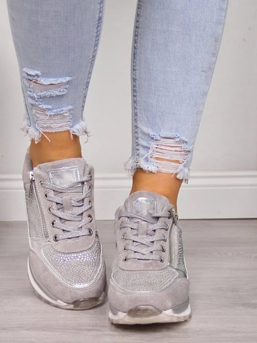 Suède damessneakers met veters en zijrits