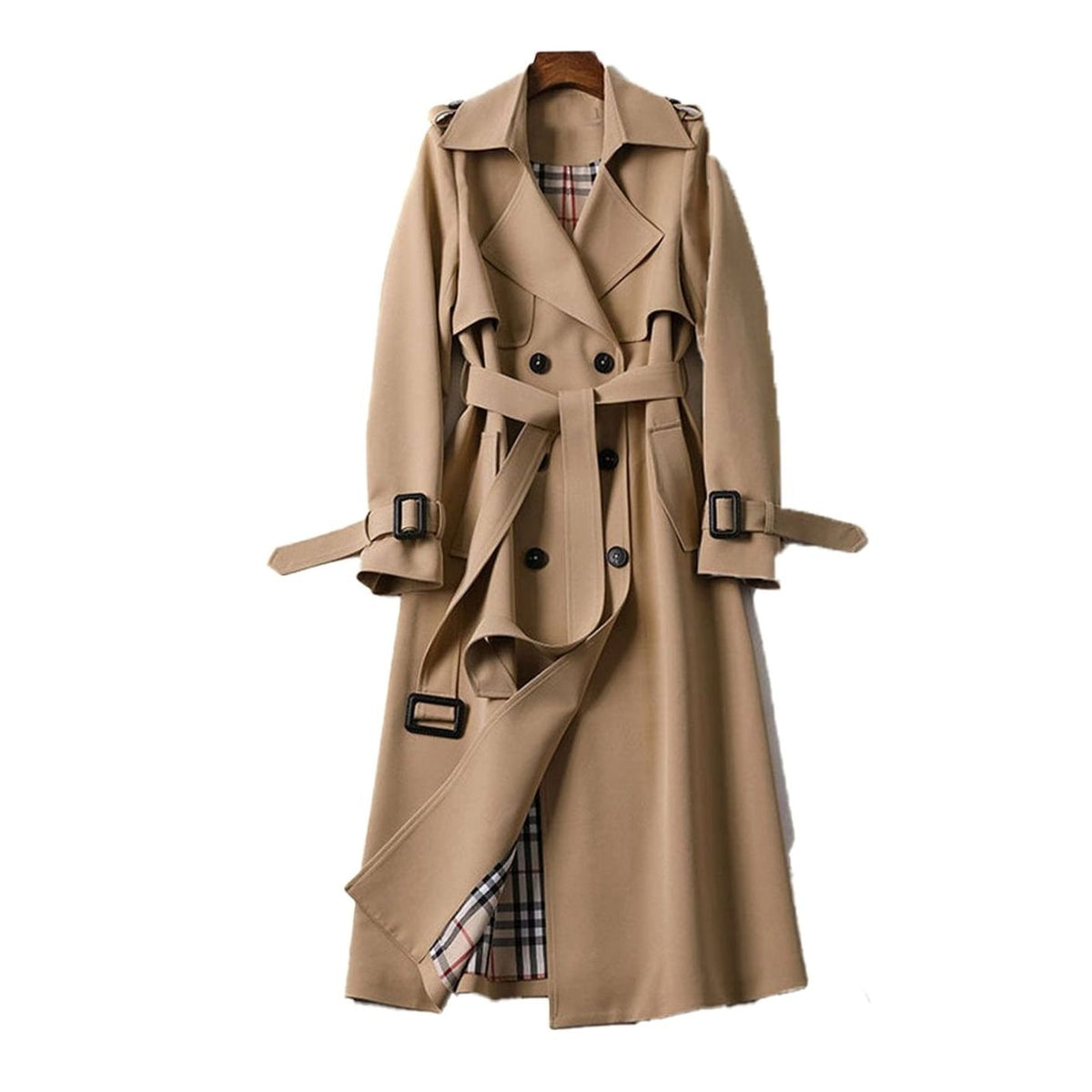 Luna | Lange trenchcoat met dubbele knopenrij en ceintuur