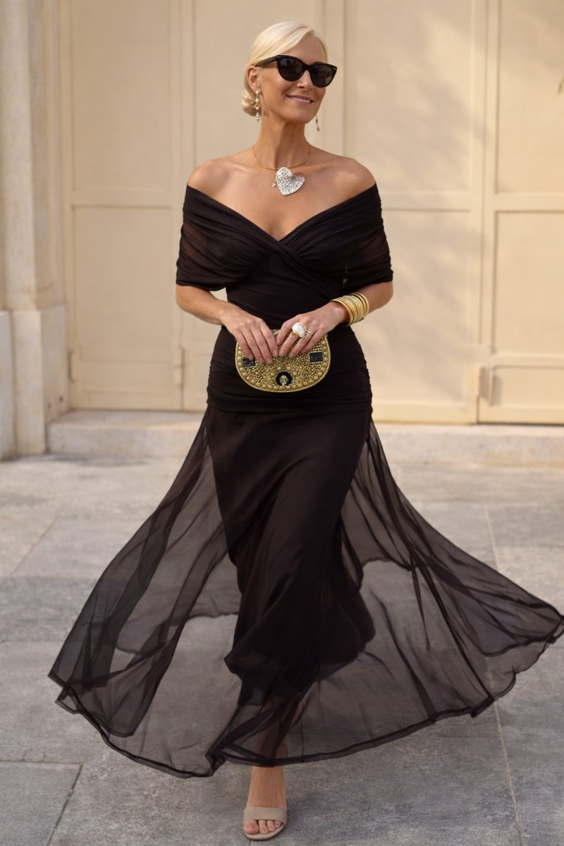 Anneloes | Chiffon maxi-jurk met V-hals en vlindermouwen