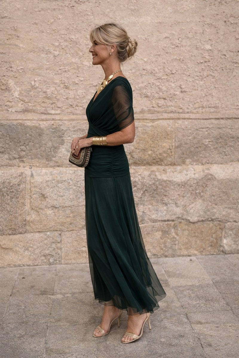 Anneloes | Chiffon maxi-jurk met V-hals en vlindermouwen
