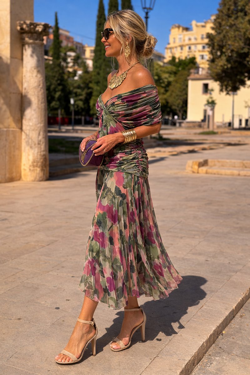 Anneloes | Chiffon maxi-jurk met V-hals en vlindermouwen