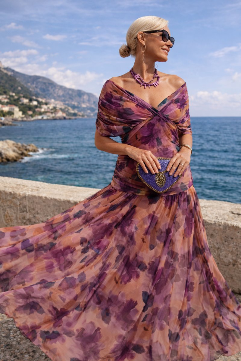 Anneloes | Chiffon maxi-jurk met V-hals en vlindermouwen