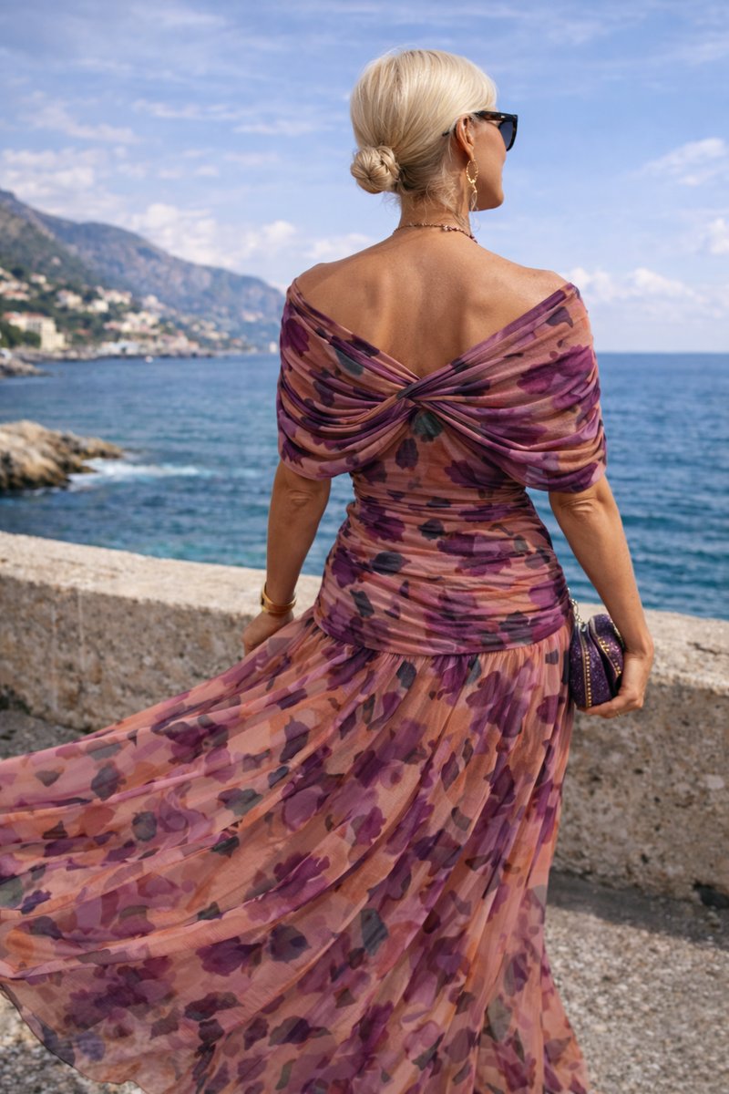 Anneloes | Chiffon maxi-jurk met V-hals en vlindermouwen