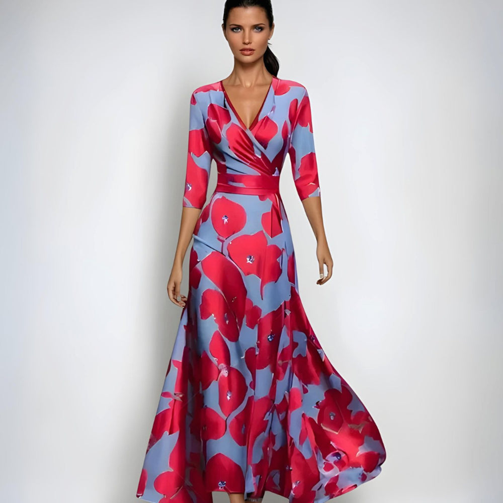 Mette | Dames maxi wikkeljurk met V-hals en bloemenprint