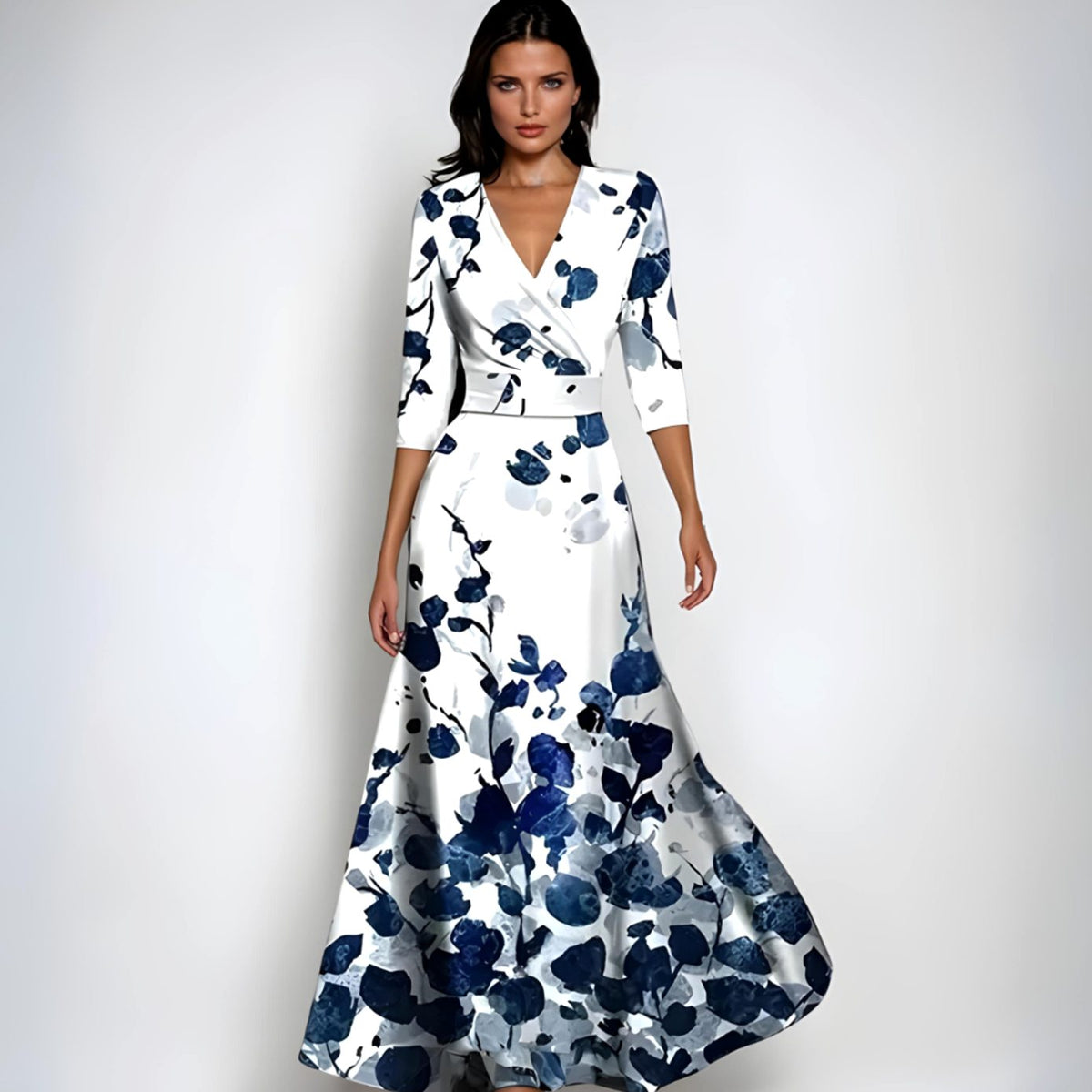 Mette | Dames maxi wikkeljurk met V-hals en bloemenprint