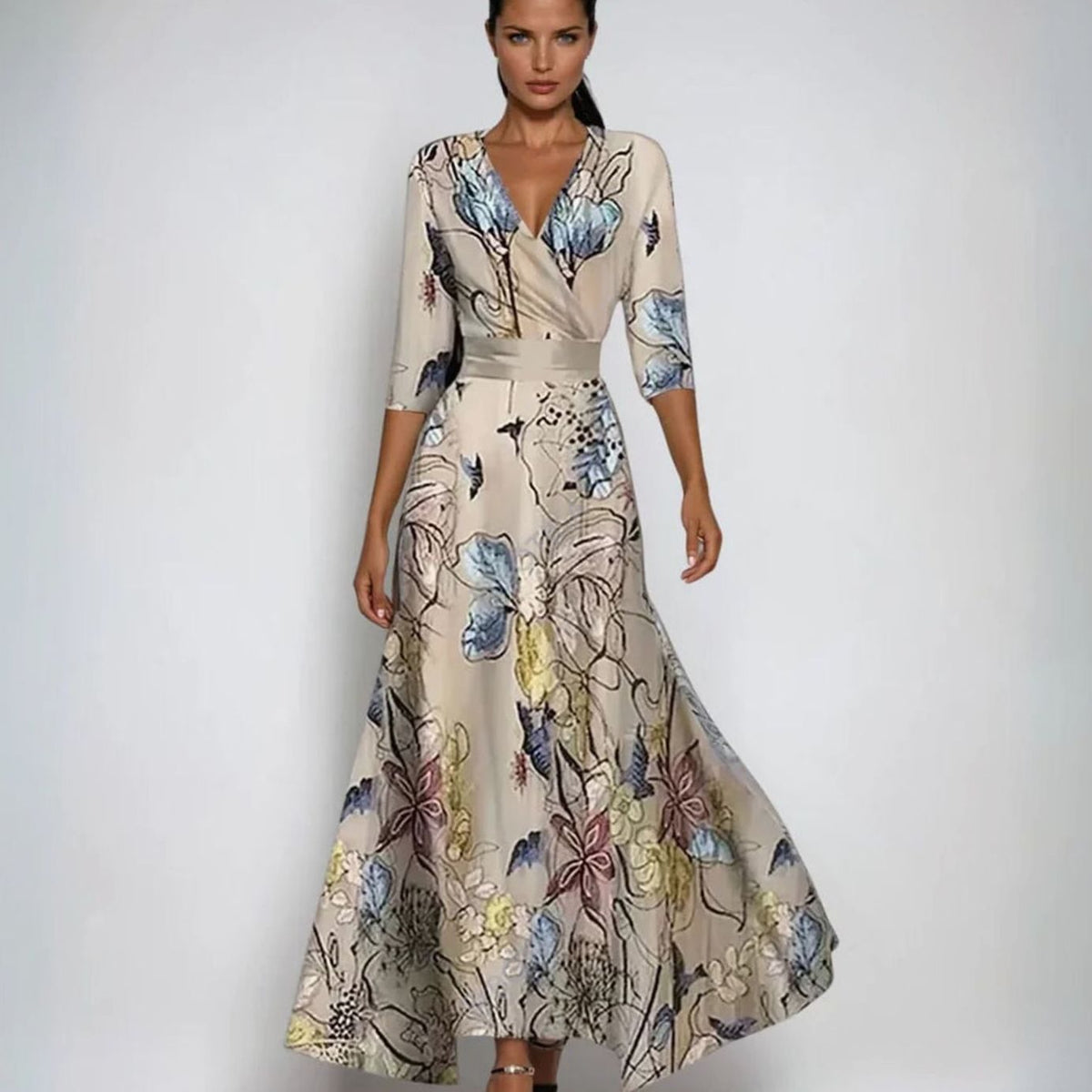 Mette | Dames maxi wikkeljurk met V-hals en bloemenprint
