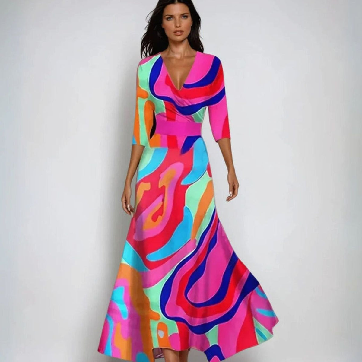 Mette | Dames maxi wikkeljurk met V-hals en bloemenprint