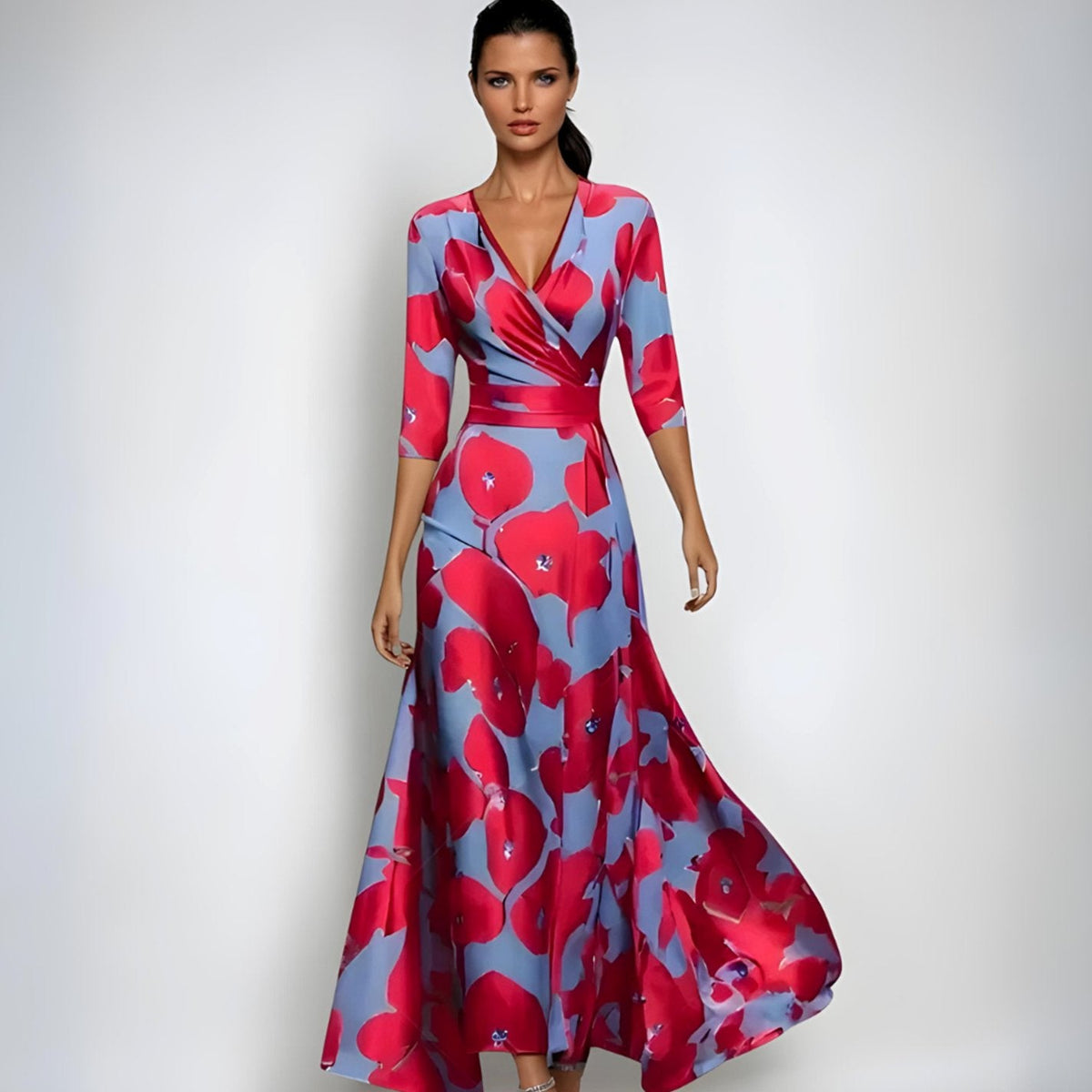 Mette | Dames maxi wikkeljurk met V-hals en bloemenprint