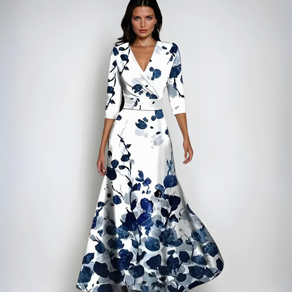 Mette | Dames maxi wikkeljurk met V-hals en bloemenprint