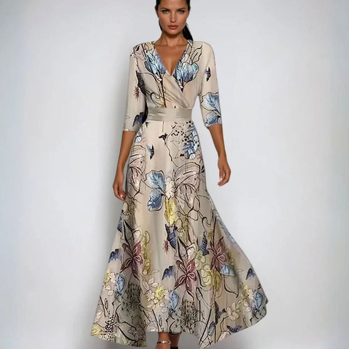 Mette | Dames maxi wikkeljurk met V-hals en bloemenprint