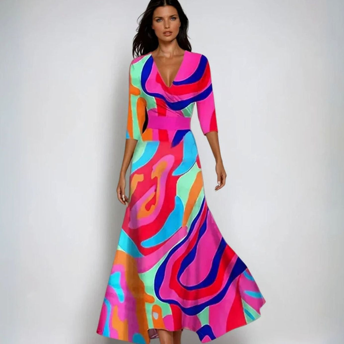 Mette | Dames maxi wikkeljurk met V-hals en bloemenprint