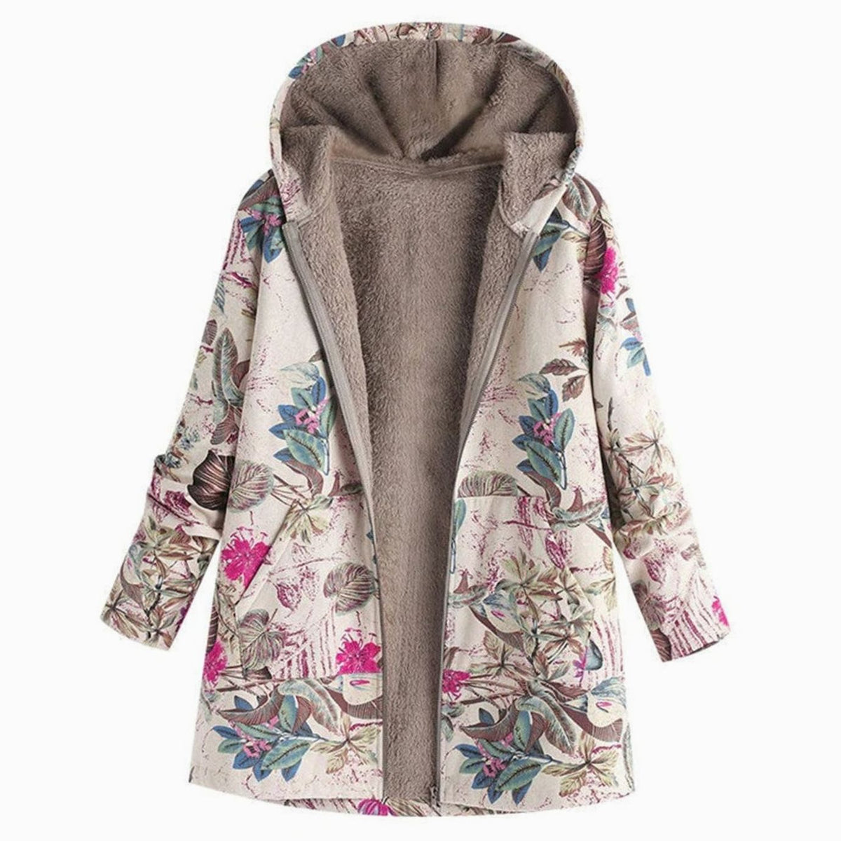 Pien | Winterparka met bloemenprint, fleecevoering en capuchon