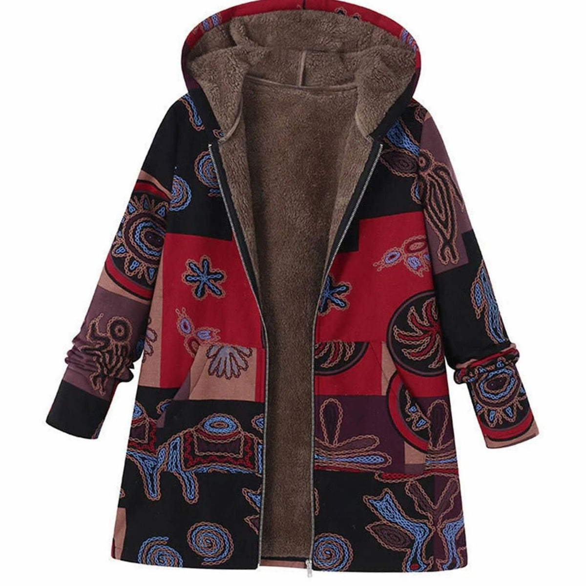Pien | Winterparka met bloemenprint, fleecevoering en capuchon