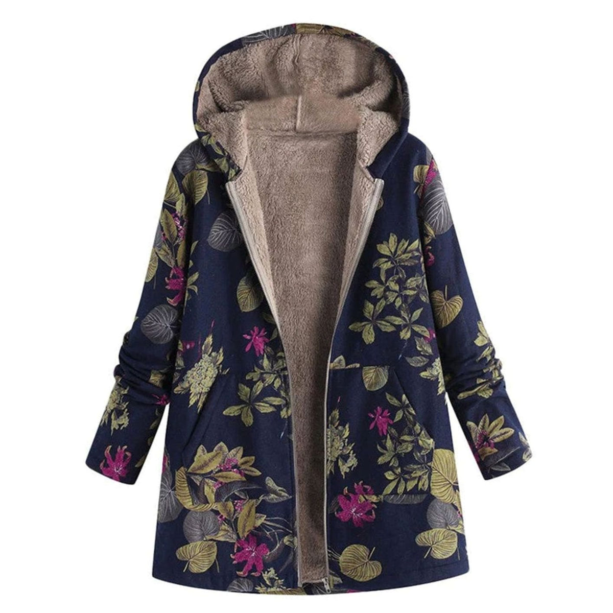 Pien | Winterparka met bloemenprint, fleecevoering en capuchon