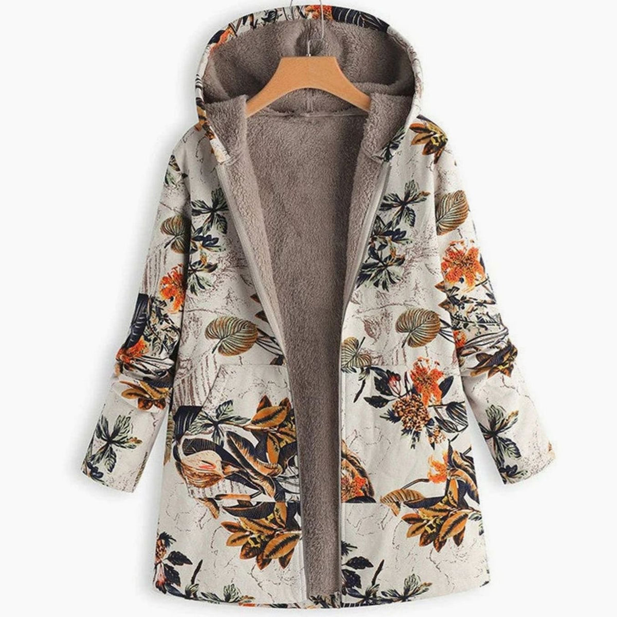Pien | Winterparka met bloemenprint, fleecevoering en capuchon