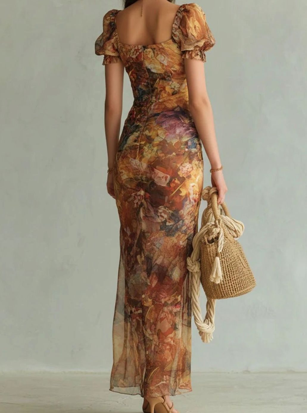 Charlie | Chiffon maxi-jurk met bloemenprint en hartvormige hals