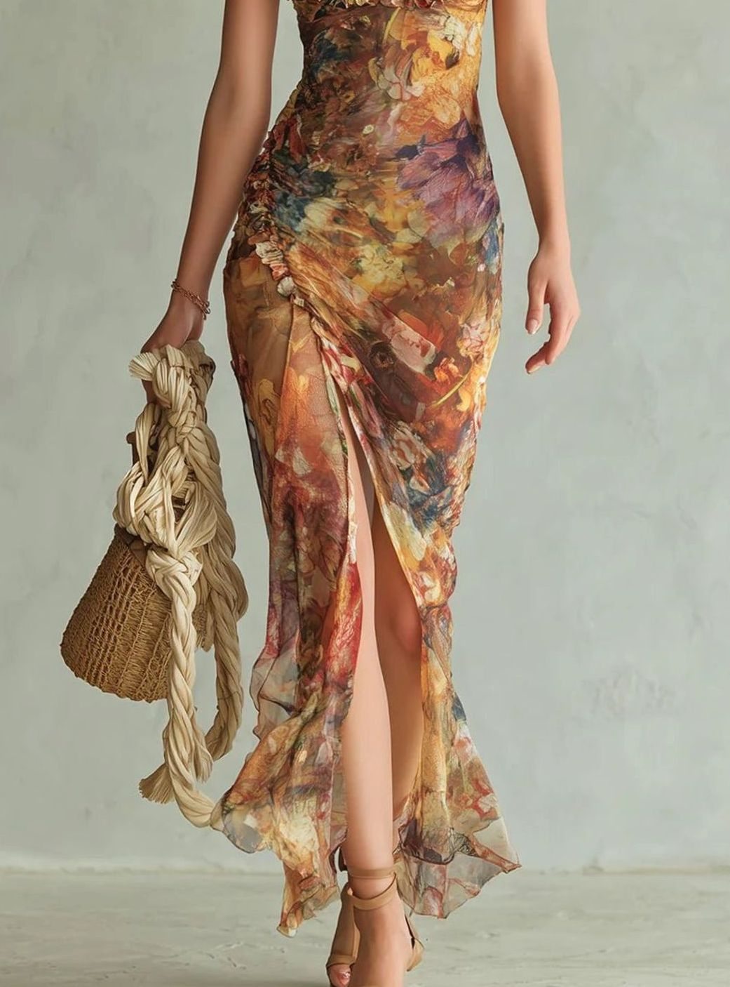 Charlie | Chiffon maxi-jurk met bloemenprint en hartvormige hals