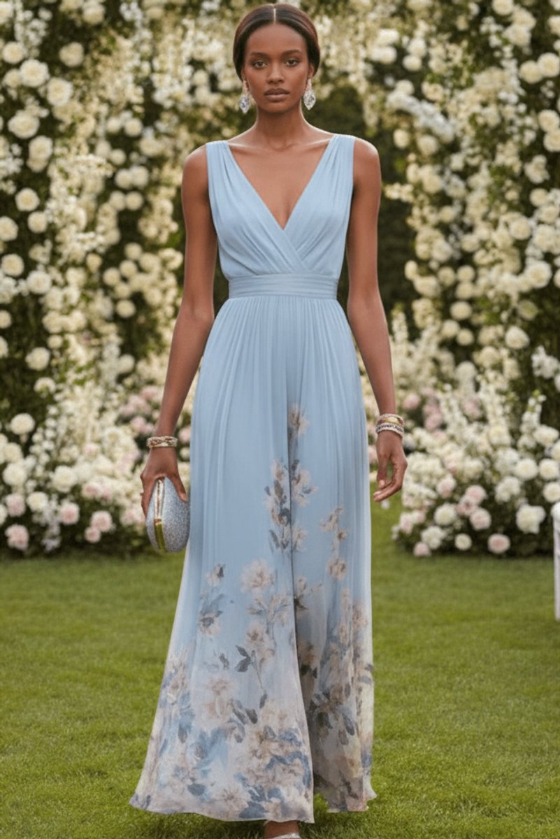 Belle | Chiffon maxi-jurk met bloemenprint en V-hals