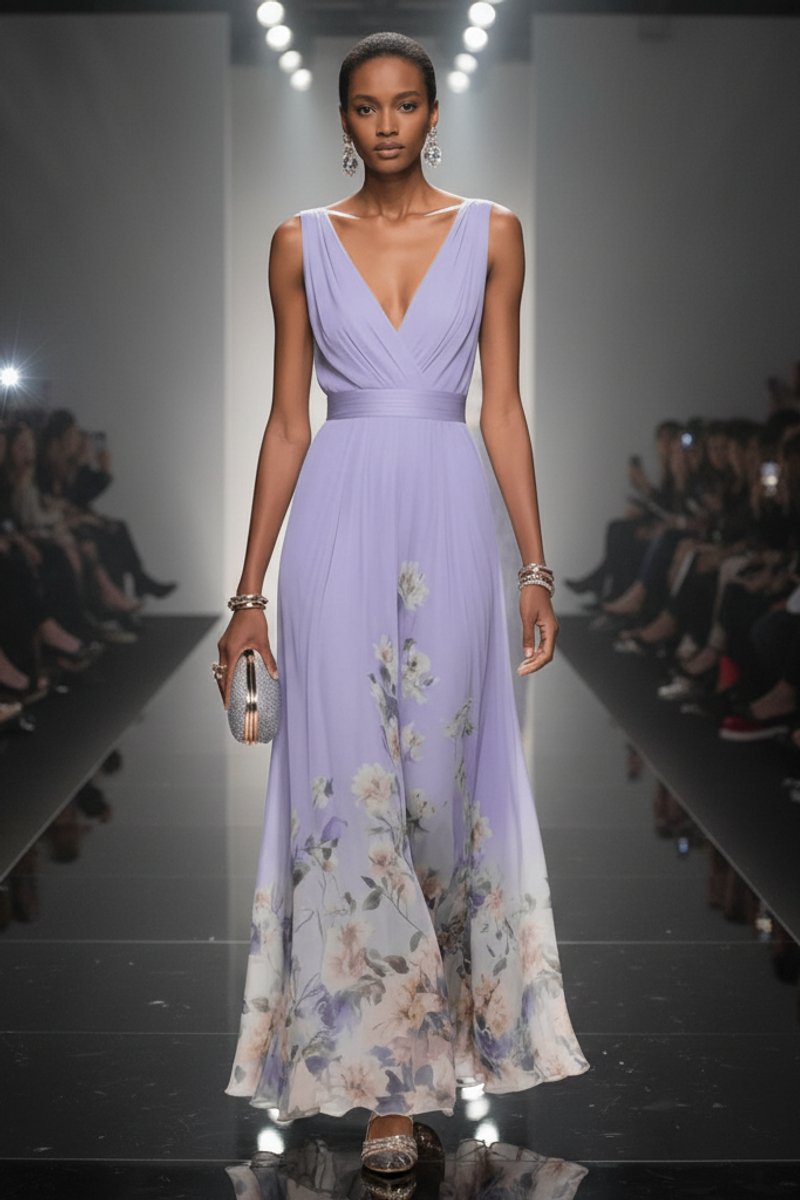 Belle | Chiffon maxi-jurk met bloemenprint en V-hals