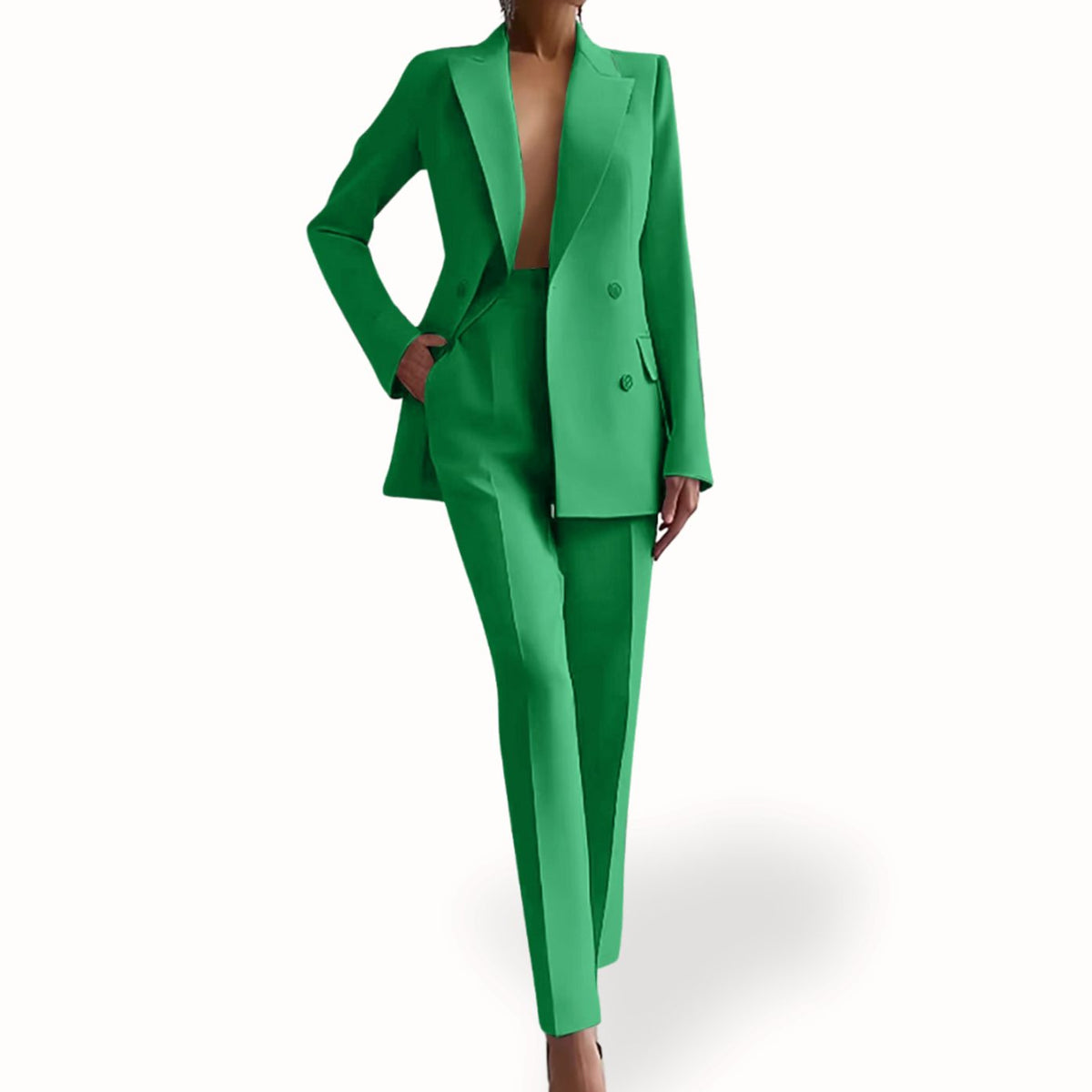 Rixt | Tweedelig damespak met double-breasted blazer en slim-fit broek
