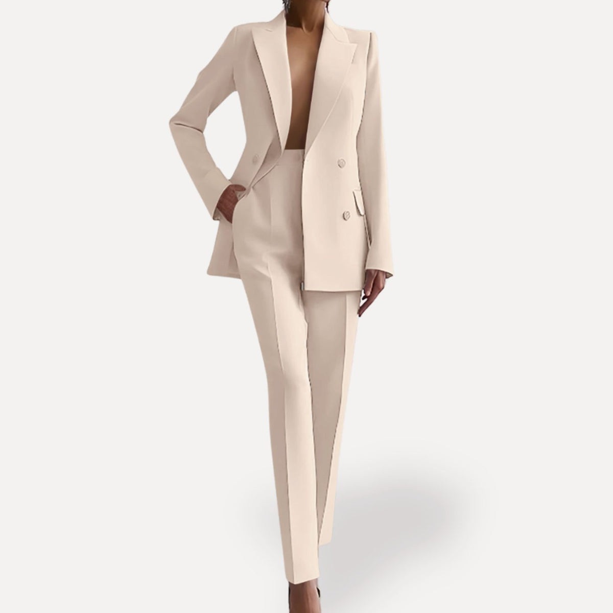 Rixt | Tweedelig damespak met double-breasted blazer en slim-fit broek