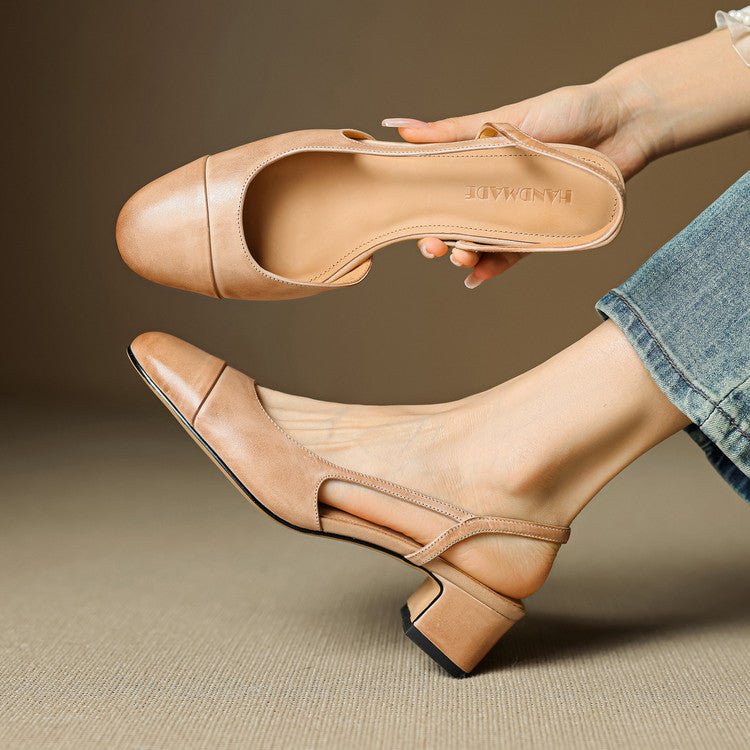 Leren damespumps met slingback en blokhak