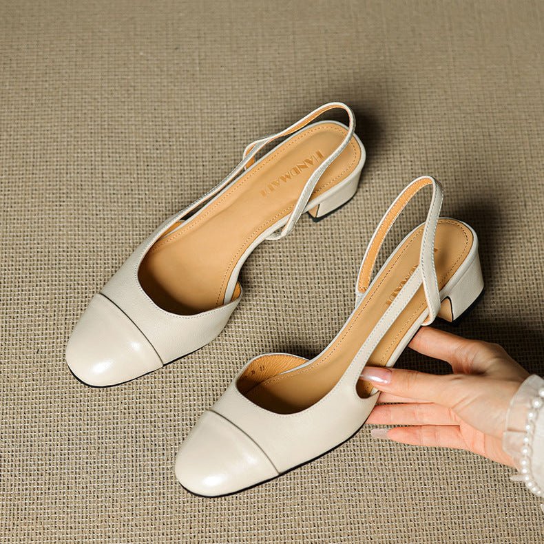Leren damespumps met slingback en blokhak
