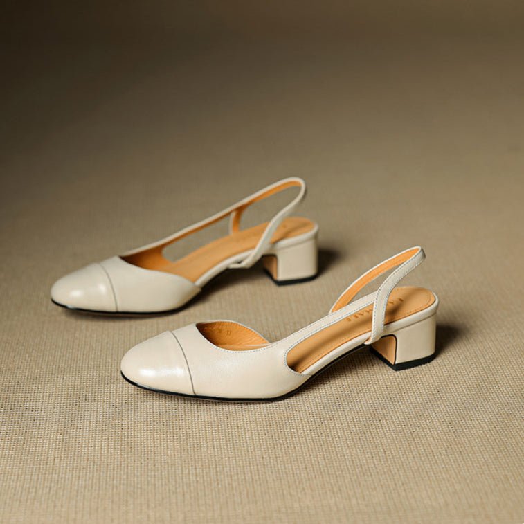 Leren damespumps met slingback en blokhak
